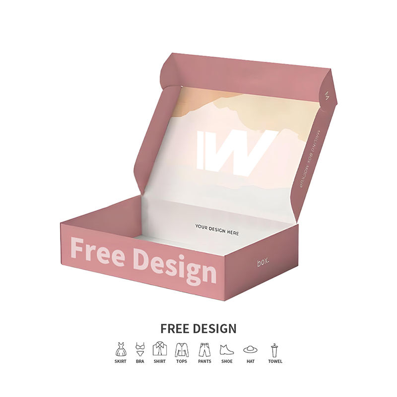 ソフトピンクの段ボール衣類包装箱